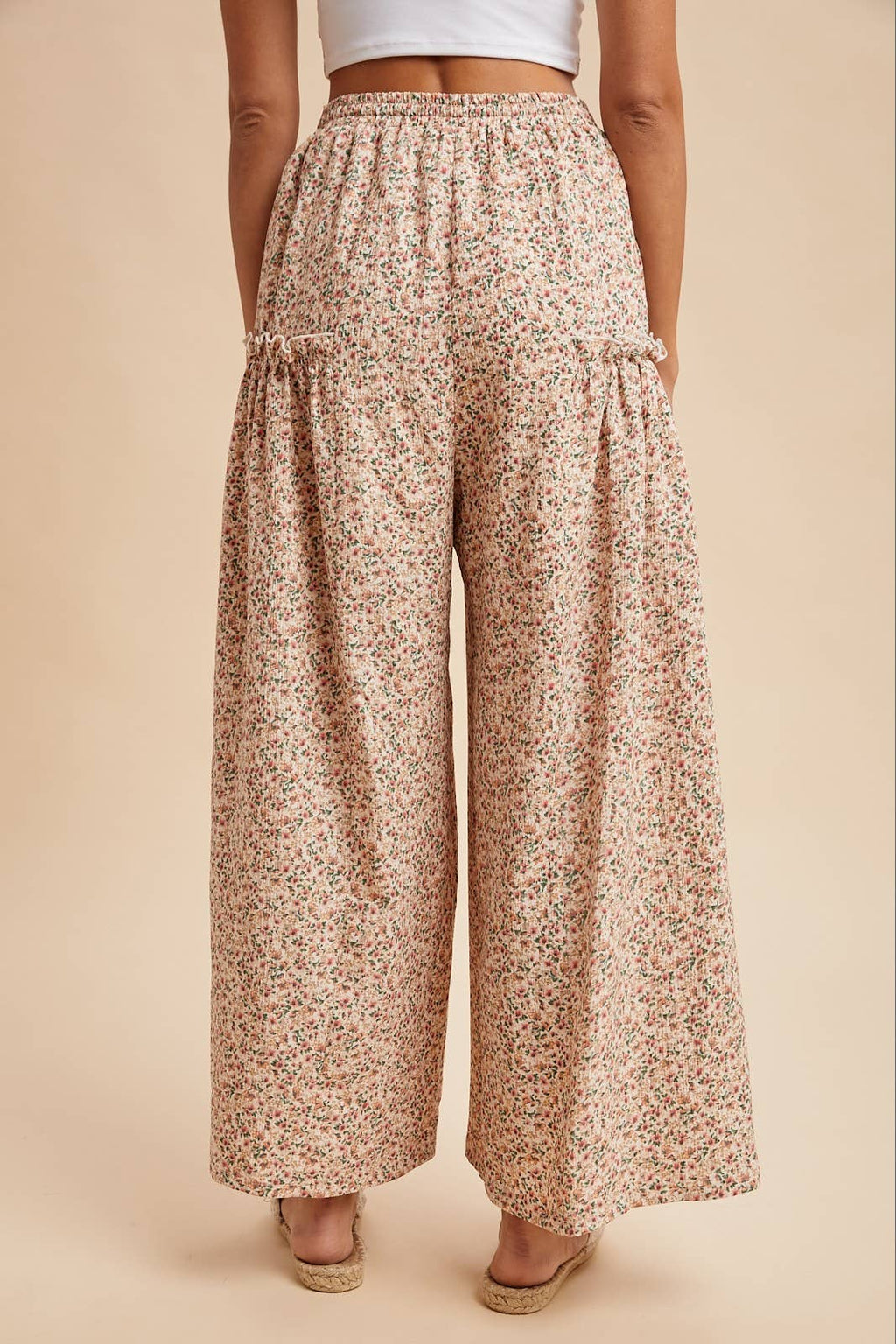 Ditsy Floral Crinkled Woven Palazzo Pants