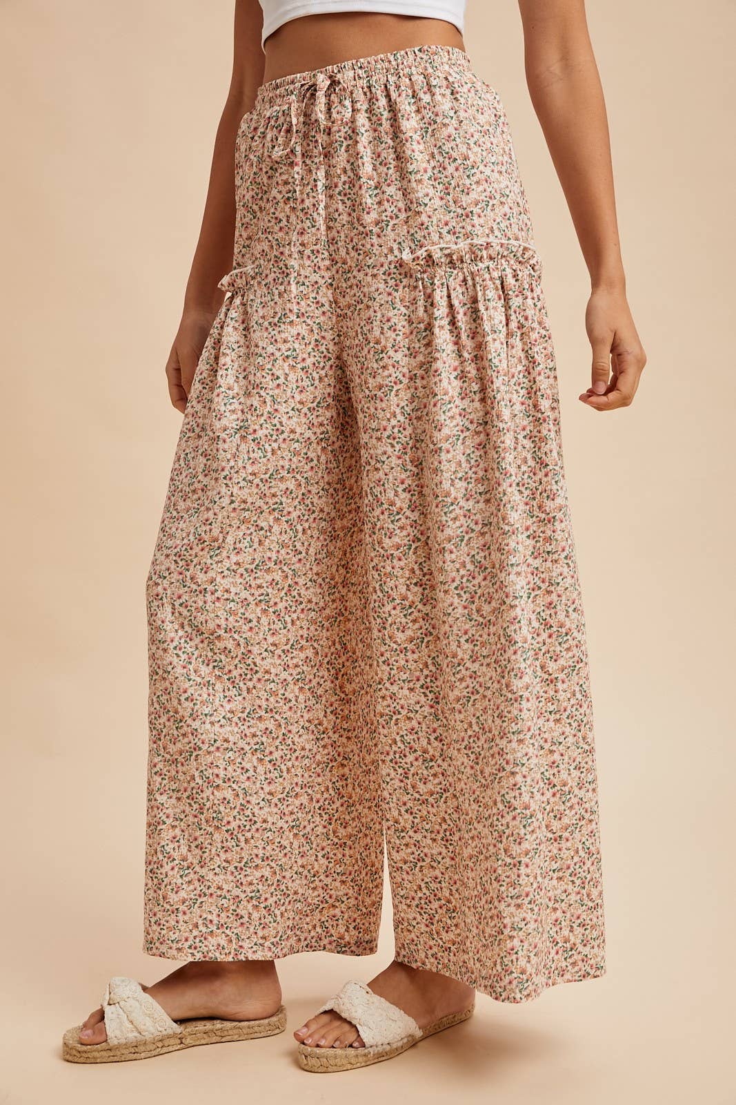 Ditsy Floral Crinkled Woven Palazzo Pants