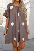 Polka Dot Knot Back Short Puff Sleeve Mini Dress