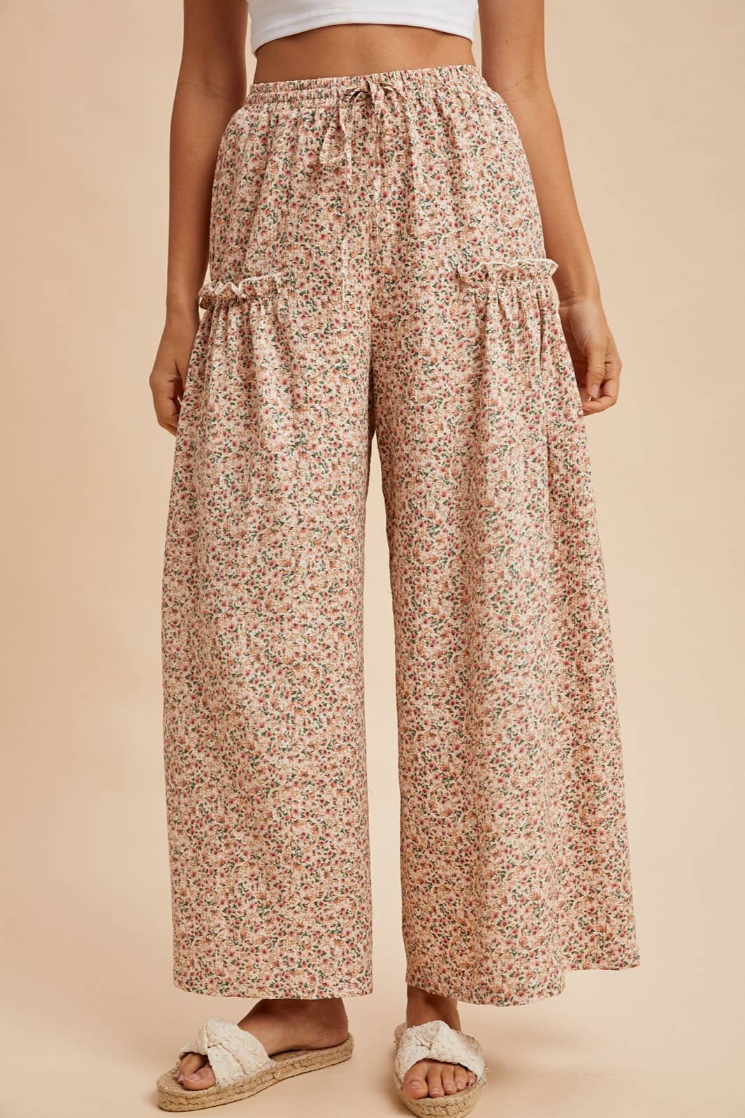 Ditsy Floral Crinkled Woven Palazzo Pants