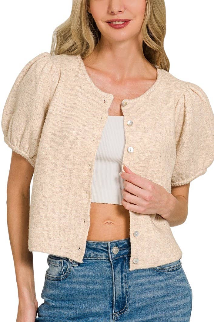 Puff Sleeve Cardigan Sweater